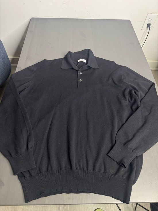 Gran Sasso for Mark Shale Italy Black 100% Virgin Wool Polo Sweater - Picture 4 of 9